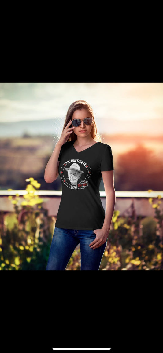 TIKTOKHEINZ Frauen T-Shirt V-Ausschnitt